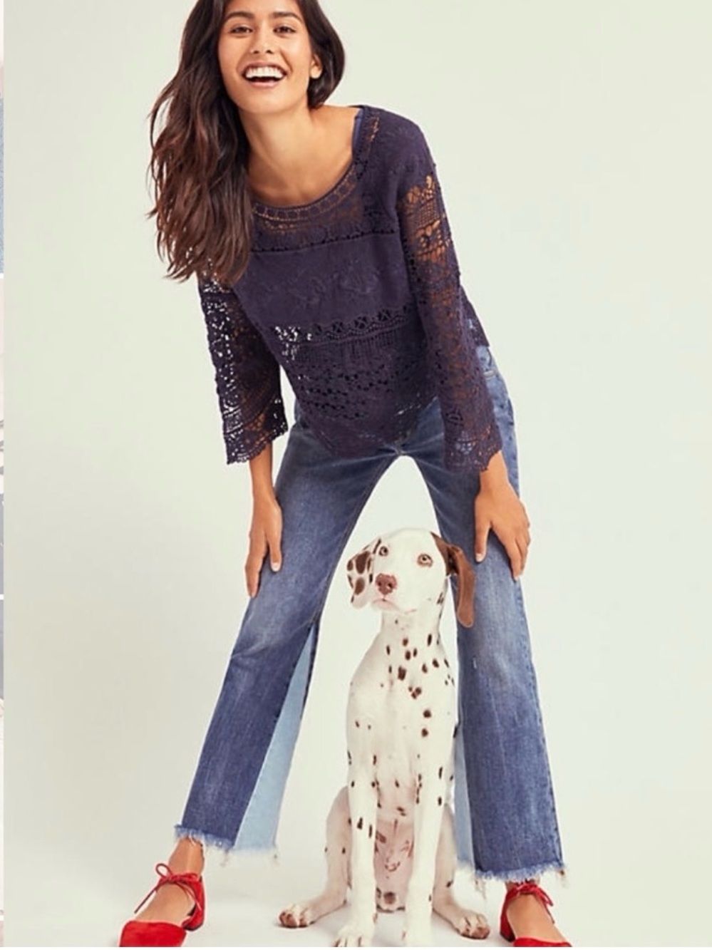 NWT Anthropologie Deletta Lace Crochet Dark Navy Long Sleeve Top